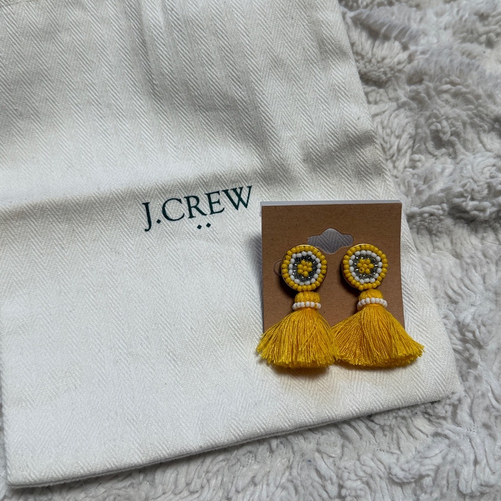J. Crew Beaded Tassel Post Earrings Yellow